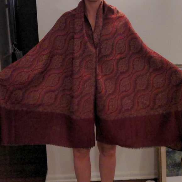 Red and army green Pashmina shawl 2 sided - Picture 1 of 7